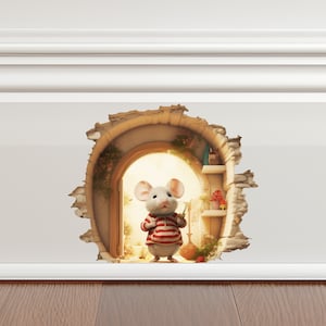 Mouse House 3d Wall Decals Mouse Hole Wall Sticker 3D Art Mouse Home Decor Mouse Reading Sticker Mouse Sticker for Baseboard