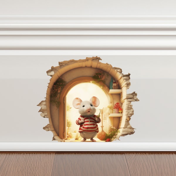 Muishuis 3D-muurstickers Muisgat muursticker 3D Art Mouse Home Decor Muis leessticker Muissticker voor plint