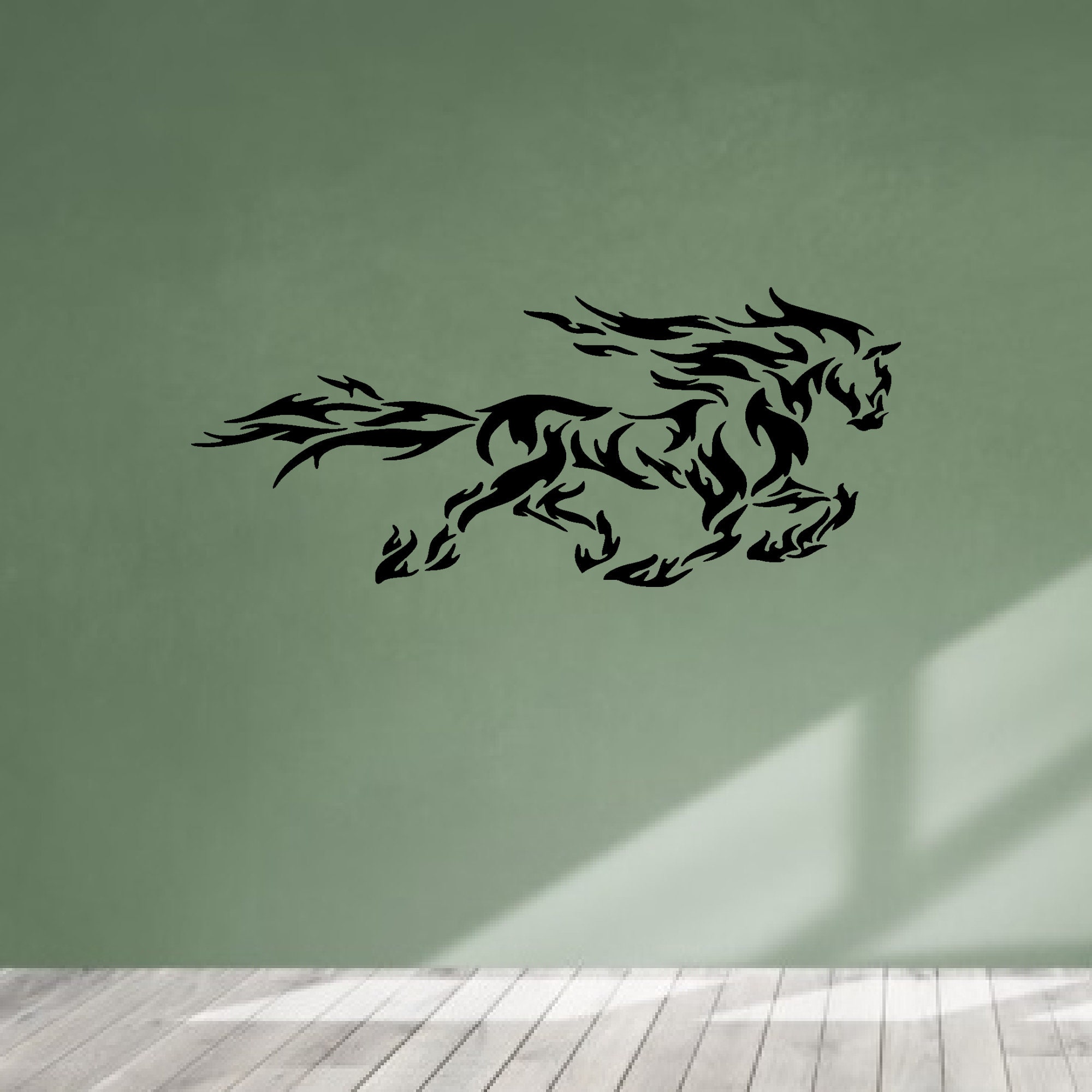 thumbnail image 2 of Running Horse Mustang Vinyl Decal - Blue Flames Design 5.5x3.75 Inches 2 of 10