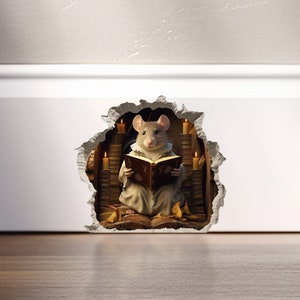 Mouse Hole Wall Decal Mouse Reading Book Wall Decal 3d Mouse Hole Decal Stickers Mouse Reading Book in Wall 3d Sticker