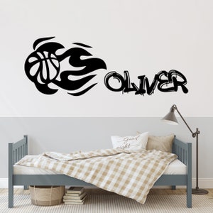 Personalized Basketball Sticker with Custom Name - Basketball Ball with Fire Picture Wall Decor - Hoop for Basketball Name Decal