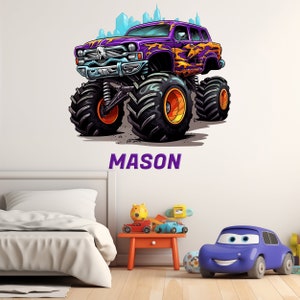 Car Truck Wall Decals Monster Jam Wall Decals for Boys Room Colorfull Truck Wall Decals Monster Truck Wall Stickers Kids Truck Wall