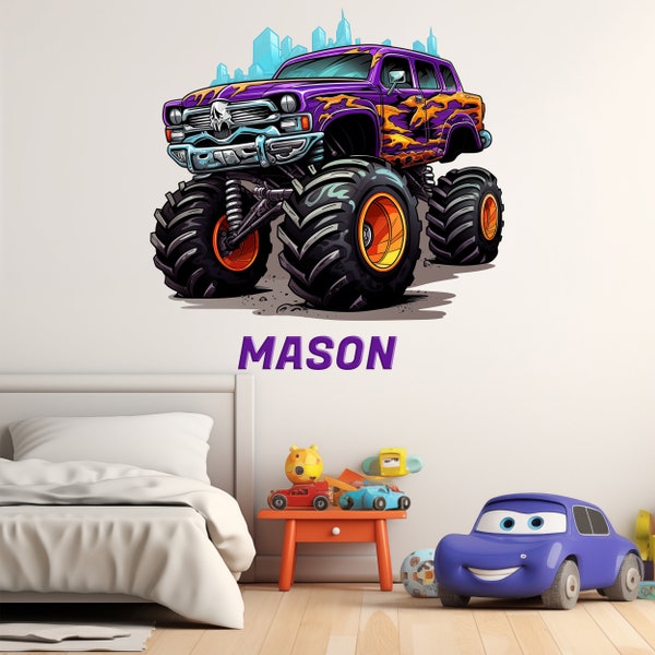 Car Truck Wall Decals Monster Jam Wall Decals for Boys Room Colorfull Truck Wall Decals Monster Truck Wall Stickers Kids Truck Wall