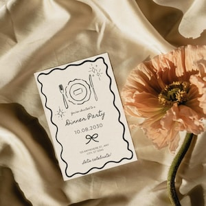 Vintage Dinner Party Invitation – Cream Editable Template – Elegant Printable Invite – Download – Formal Dinner, Birthday, Bridal Shower