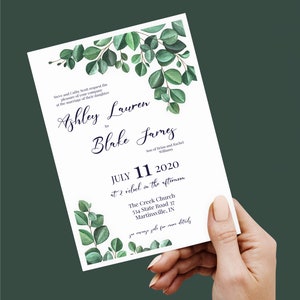 Greenery Wedding Invitation and RSVP Card Template, Eucalyptus Invitation Set, Editable Digital Download