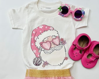 Retro Christmas kids Shirt, Disco Santa, Pink Santa Shirt, Pink Christmas, Toddler Santa Claus, vintage Santa shirt, girls Christmas shirt