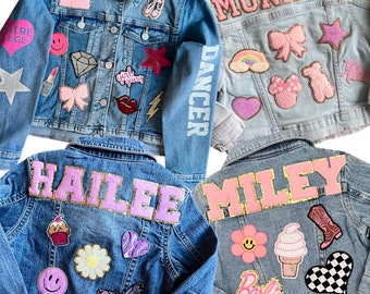 Girls Pink Letter Patch Jean Jacket | Name Patch Jacket | Toddler Girls Custom Jean Jacket | Personalized Jean Jacket, Girls Custom denim ja