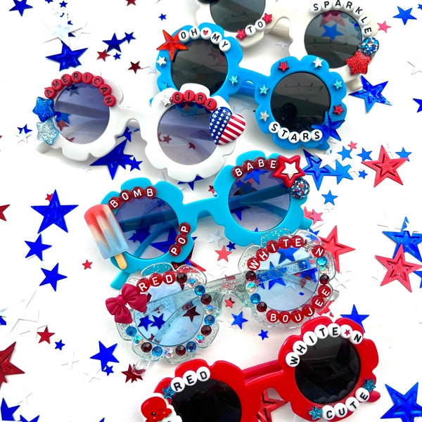 4th of July Sunglasses, Memorial Day Sunnies, Custom 4th of July Sunglasses, kids 4th of July sunglasses, Forth of July, American Girl, July