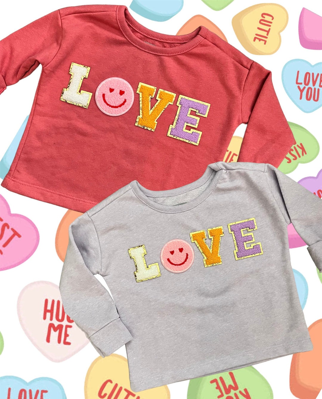 Valentines Sweatshirt, Girls Valentine Sweatshirt, Chenille Patch Initial Sweatshirt, Patch