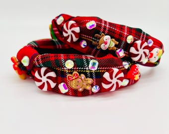 Christmas Knotted Headbands, Beaded Holiday Headbands, Holiday Headbands, Christmas headband, knotted Headband, Christmas Hair Accessories