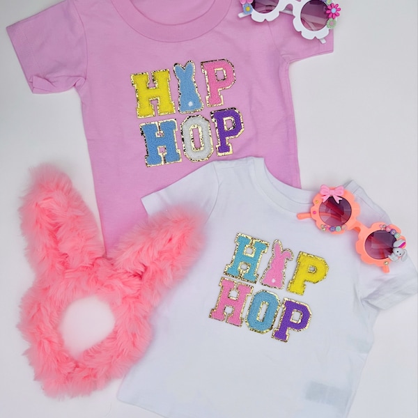 Easter Shirt, Girls Chenille Patch Shirt, Bunny Tee, Patch Shirt, Hip Hop Tee, Toddler Girls Chenille Shirt, Toddler Easter Shirt, Easter Bu