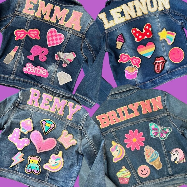 Girls Pink Letter Patch Jean Jacket | Name Patch Jacket | Toddler Girls Custom Jean Jacket | Personalized Jean Jacket, Girls Custom denim ja