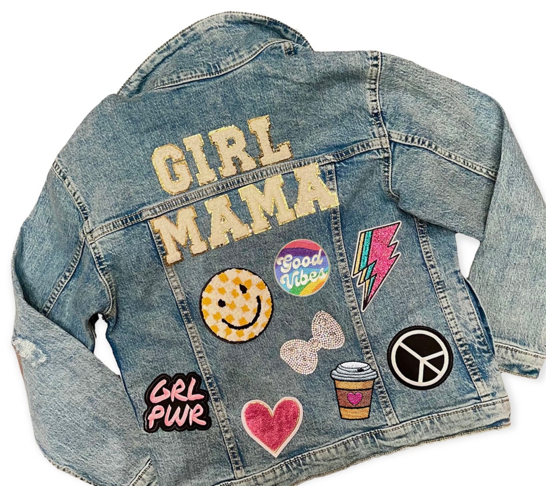 Womans Letter Patch Jean Jacket, Name Patch Jacket, Womans Custom Jean