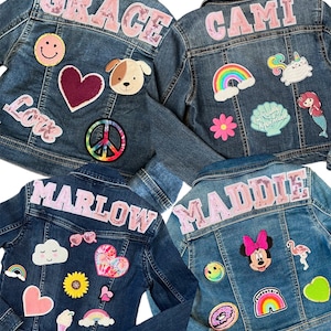 Girls Pink Letter Patch Jean Jacket | Name Patch Jacket | Toddler Girls Custom Jean Jacket | Personalized Jean Jacket, Girls Custom denim ja
