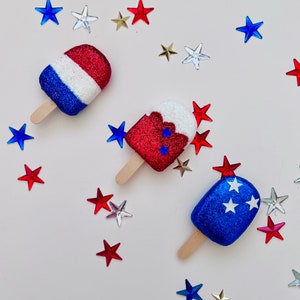 Bomp Pop Hair Clips, RWB pigtail clips, Popsicle  hair clip, toddler piggies, Girls Patriotic Hair Clips, 4th of July clips for girls, stars