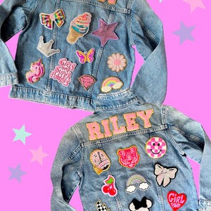Girls Pink Letter Patch Jean Jacket | Name Patch Jacket | Toddler Girls Custom Jean Jacket | Personalized Jean Jacket, Girls Custom denim ja