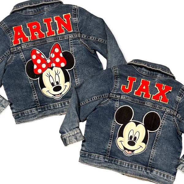 Disney Patch Jean Jacket | Name Patch Jacket | Toddler Girls Custom Jean Jacket | Personalized Jean Jacket, Mickey & Minnie Jacket, Denim Ja