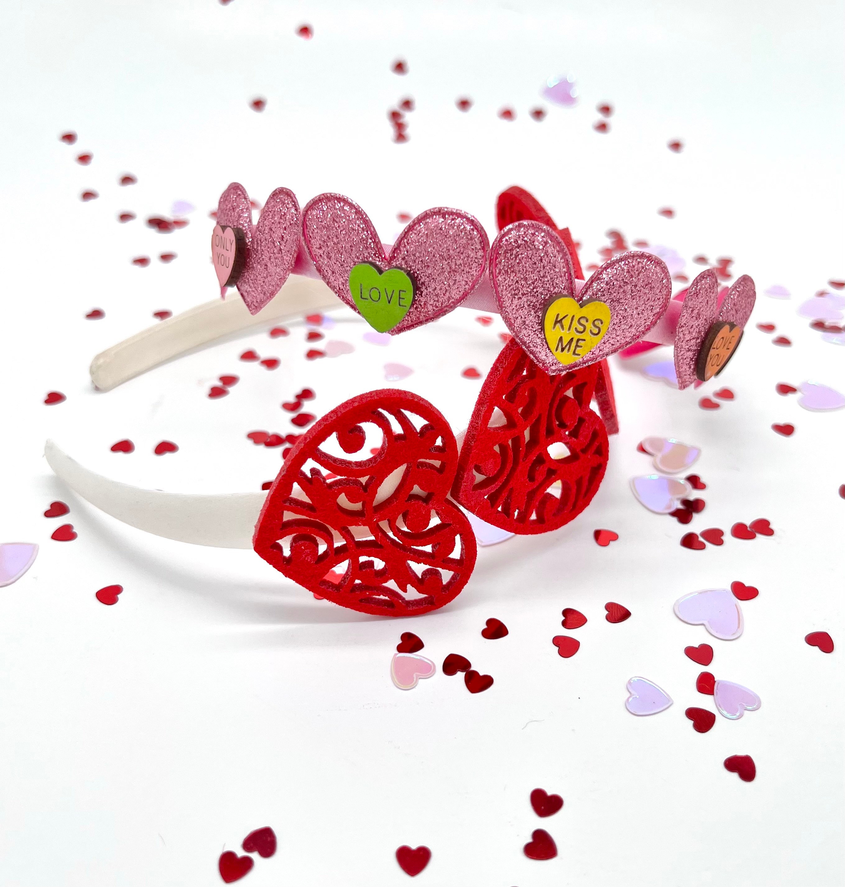 Valentins-Haarschleifen Mit Herz – Rot/rosa, Aus Stoff, Haarspangen Für Mädchen