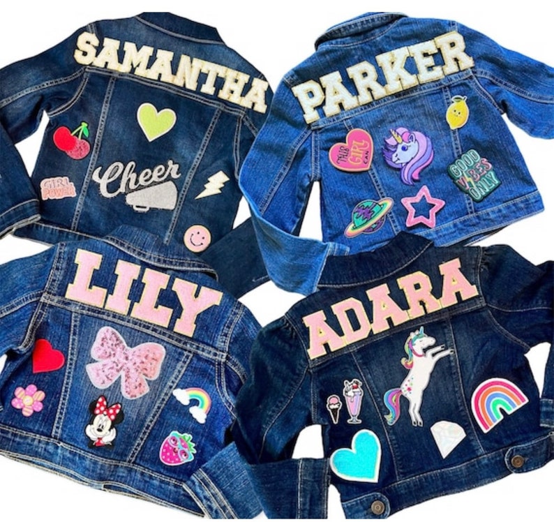 Girls Pink Letter Patch Jean Jacket Name Patch Jacket Etsy