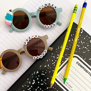 Back to school sunglasses for kids, custom sunglasses for boys , kinder dude, childrens back to school, customized sunnies, pre k squad