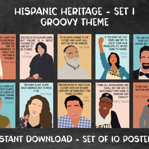 Hispanic Heritage Month Posters set 1 Groovy Theme Etsy