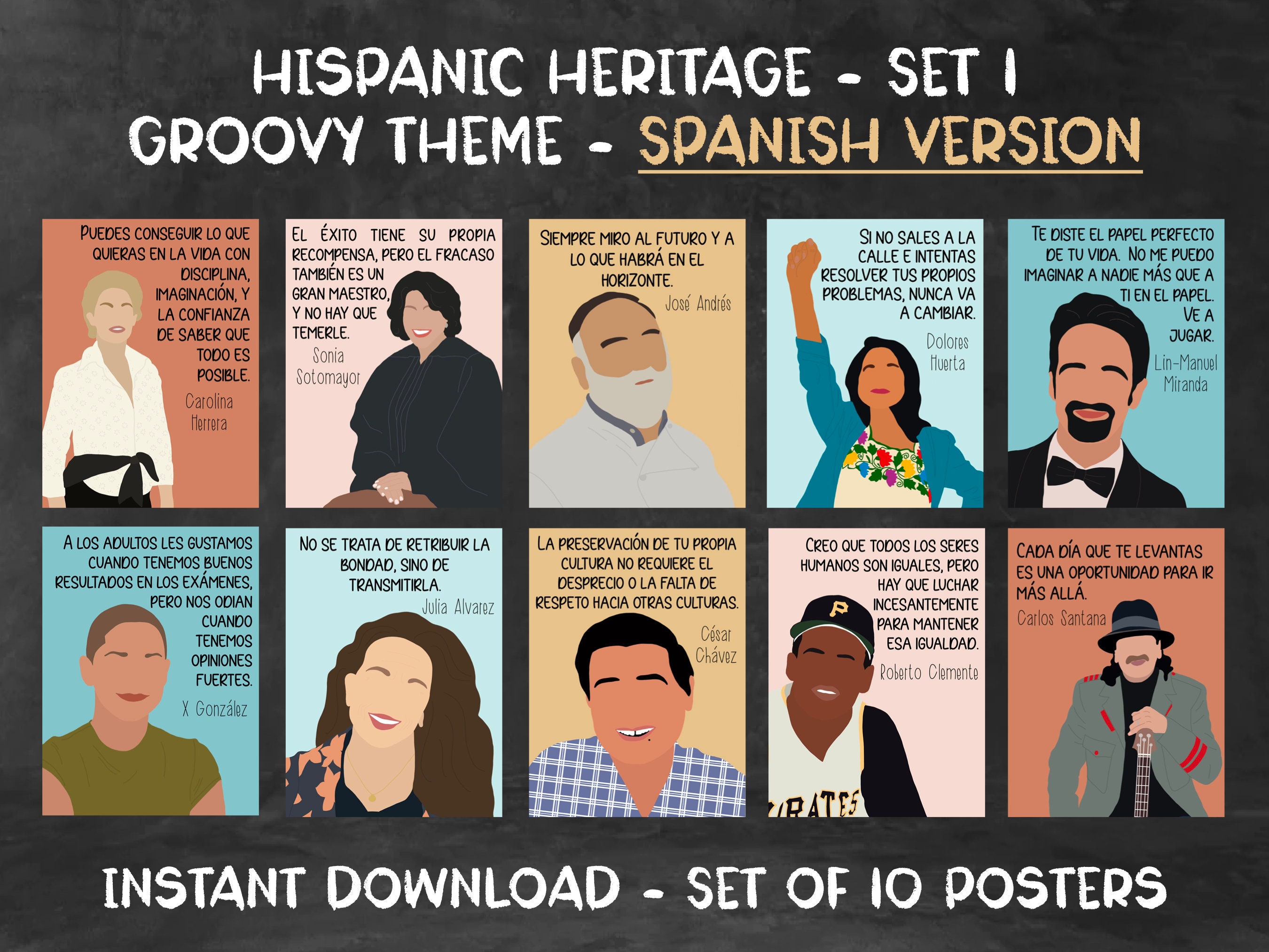 Hispanic Heritage Month Posters set 1 Groovy Theme Etsy
