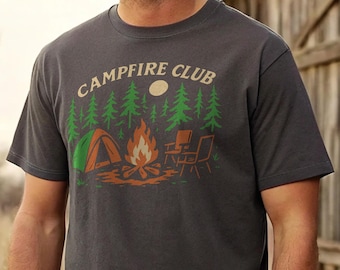 Campfire Club T-Shirt: Unisex Camping Graphic Tee - Full Moon Bonfire