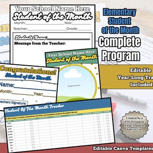 Schüler des Monat-Programm-Kit, bearbeitbare Canva-Vorlagen, Schulweites System, Zertifikate, Formulare, Bulletin Board