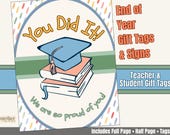 Preschool Graduation Printable Tags and Signs | End of Year Gift Tags | Teacher & Student Graduation Decor | Candy Bag Tags PDF