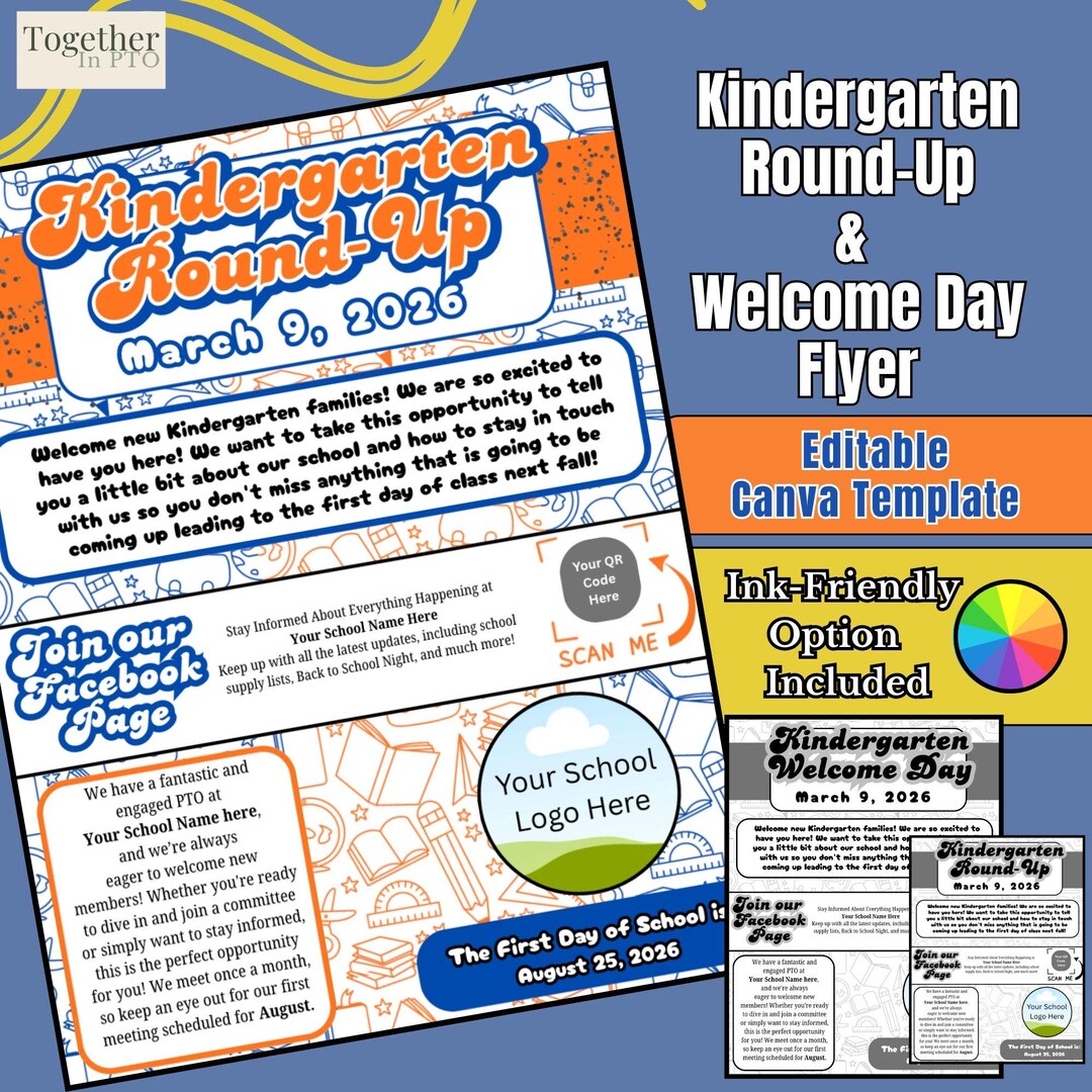 Kindergarten Round up Flyer | Editable Canva Template, PTO Welcome Day ...