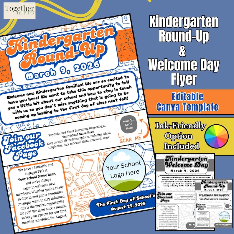Kindergarten Round up Flyer | Editable Canva Template, PTO Welcome Day ...