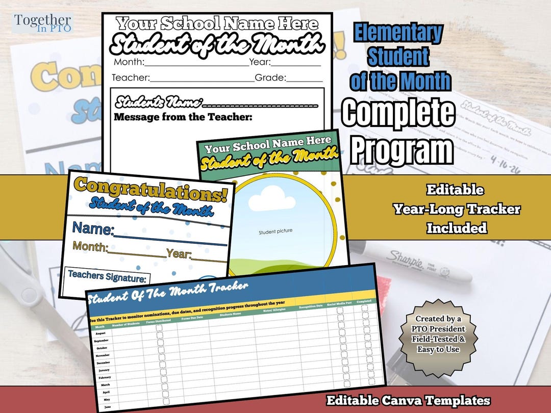 Student of the Month Program Kit, Editable Canva Templates, Schoolwide ...