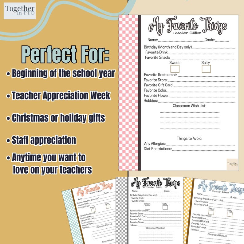 Teacher Favorite Things Printable | Staff Appreciation Gift (PDF ...