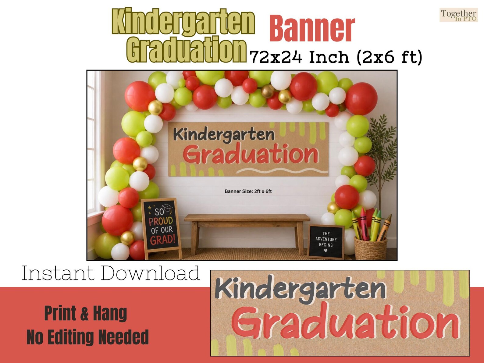 Kinder Graduation Sign Kindergarten Graduation Banner Printable 72x24, End of Year Class Party ...
