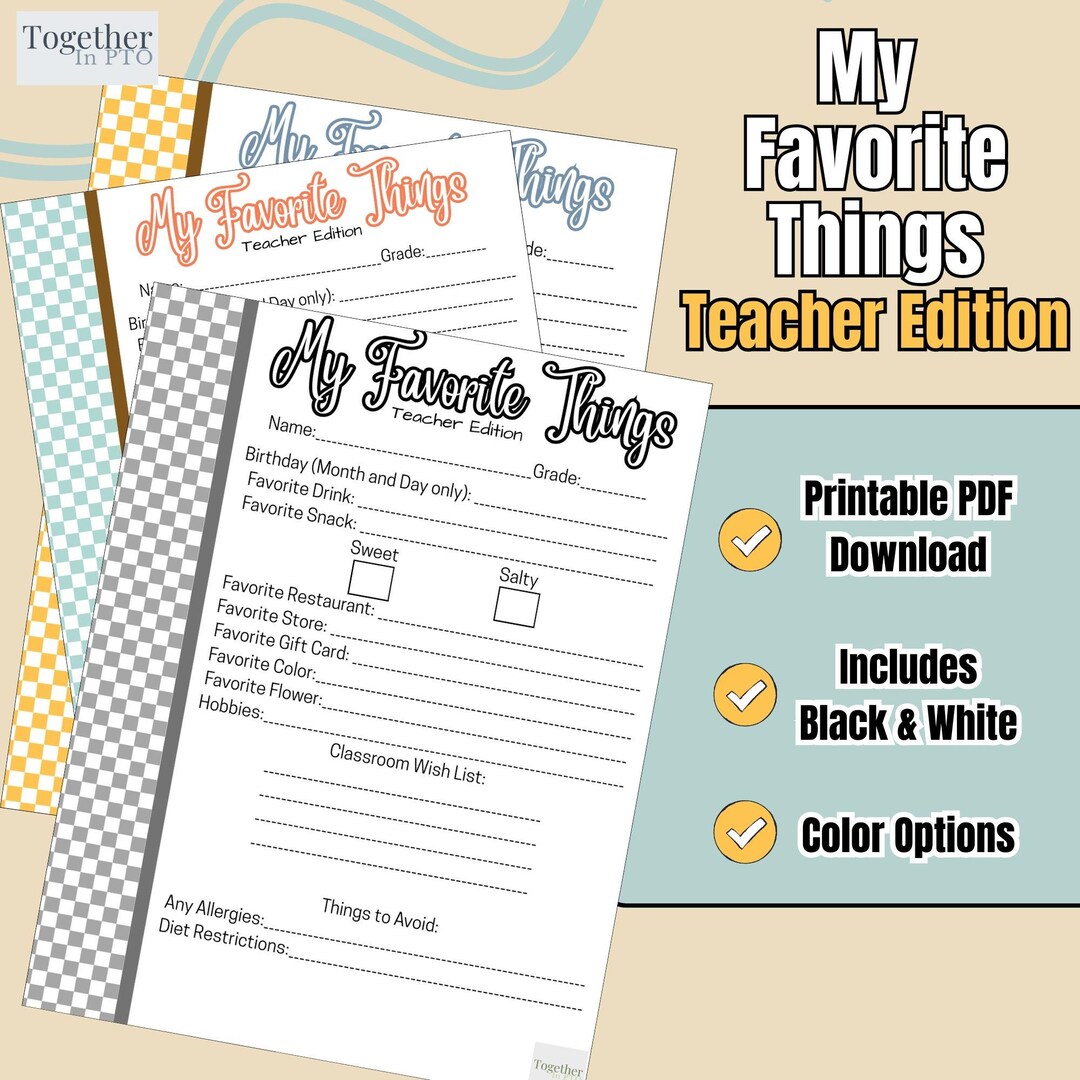 Teacher Favorite Things Printable | Staff Appreciation Gift (PDF ...