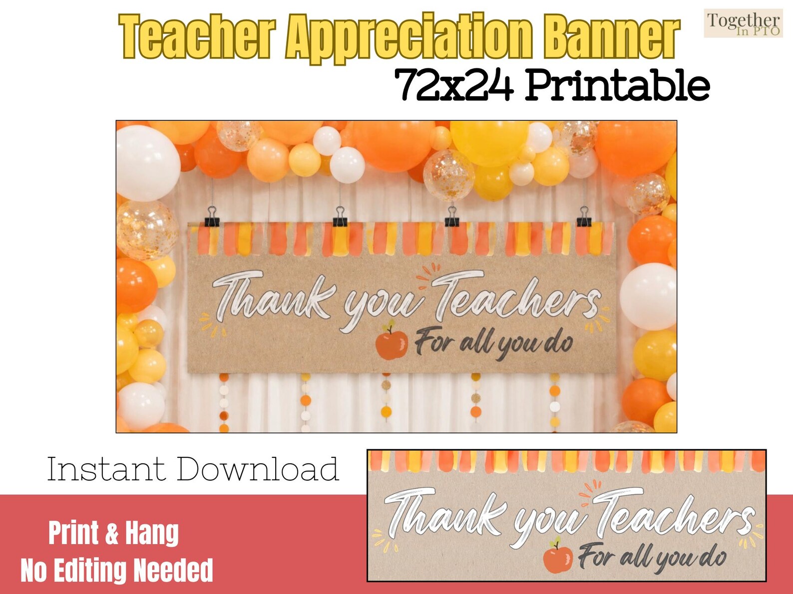 Teacher Appreciation Banner Printable 72x24 | Thank You Teachers Sign ...