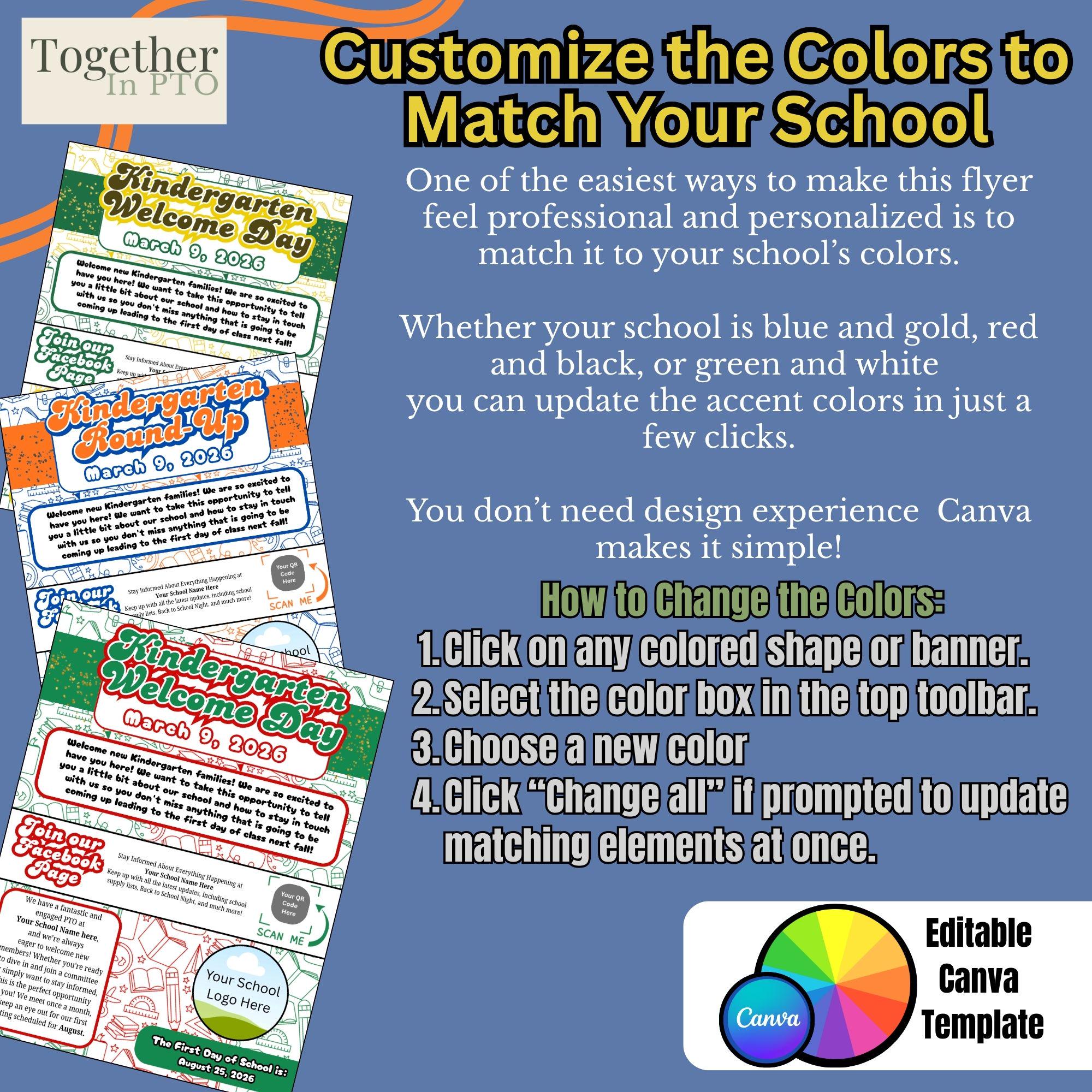 Kindergarten Round up Flyer | Editable Canva Template, PTO Welcome Day ...