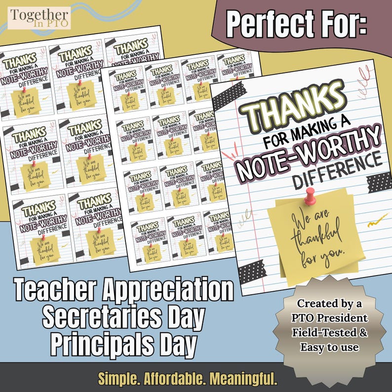 Sticky Note Appreciation Sticky Note Teacher Gift Printable, Teacher Appreciation Gift Idea, PTO ...