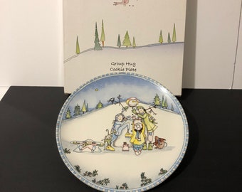 Vintage Christmas Cookie Plate Claire Stone for Demdaco Glorious Snow Group Hug Cookie Plate Christmas Snowman Plate Cookie Tray