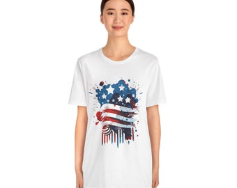 001 Comemore o Dia da Independência com estilo 4 de julho – Camiseta clássica unissex de manga curta