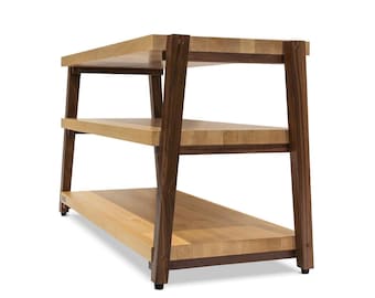 rigidrack® - 3 Shelf Rack - 1-1/2" Thick Solid Maple Shelves - 1-1/2" Walnut Legs - Standard Shelf Spacing | Choice of Footer