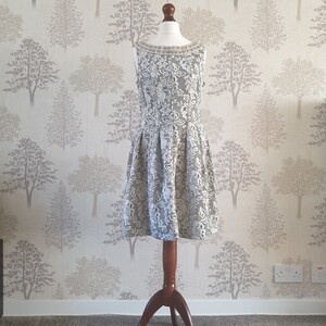 Zara Vintage Style Beige Black Floral Jacquard Mini Dress With