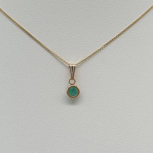 9ct Yellow Gold Emerald Pendant Necklace, Natural Stone 4mm, Diamond Cut Curb Chain, 9K 375 Gold Jewellery