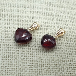 9ct Yellow Gold Garnet Heart Pendant with Bail, Natural 3D Faceted Garnet Stone, 9K 375Solid Gold Jewellery, January Birthstone Gift