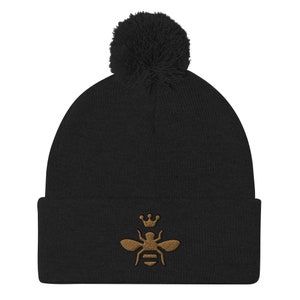 Queen Bee Beanie | More Colors | Embroidered Bee Beanie | Pom Pom Beanie