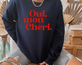 Oui Mon Cheri: Graphic print sweatshirt, Distressed denim & Mint