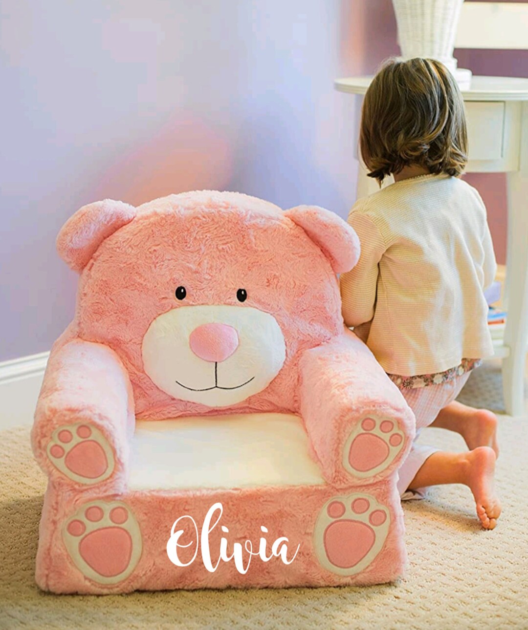 Personalized Cozy Pink Bear Toddler Chair Perfect Comfy Toddler Room