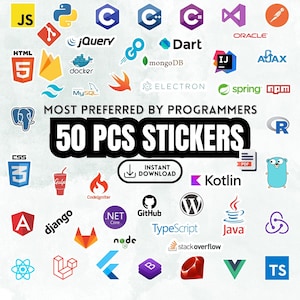 50 Most Preferred Programming Sticker Packs, Coding Stickers, Software Stickers, Programmer Stickers, Software Developer Decals, For Laptop