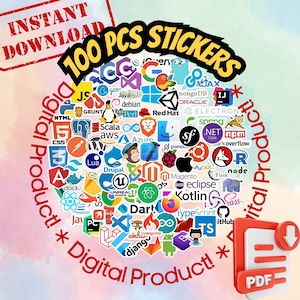 100 Pcs Programming Sticker Pack, Coding Stickers, Software Stickers, Programmer Stickers, Software Developer Decals, Design For Laptop