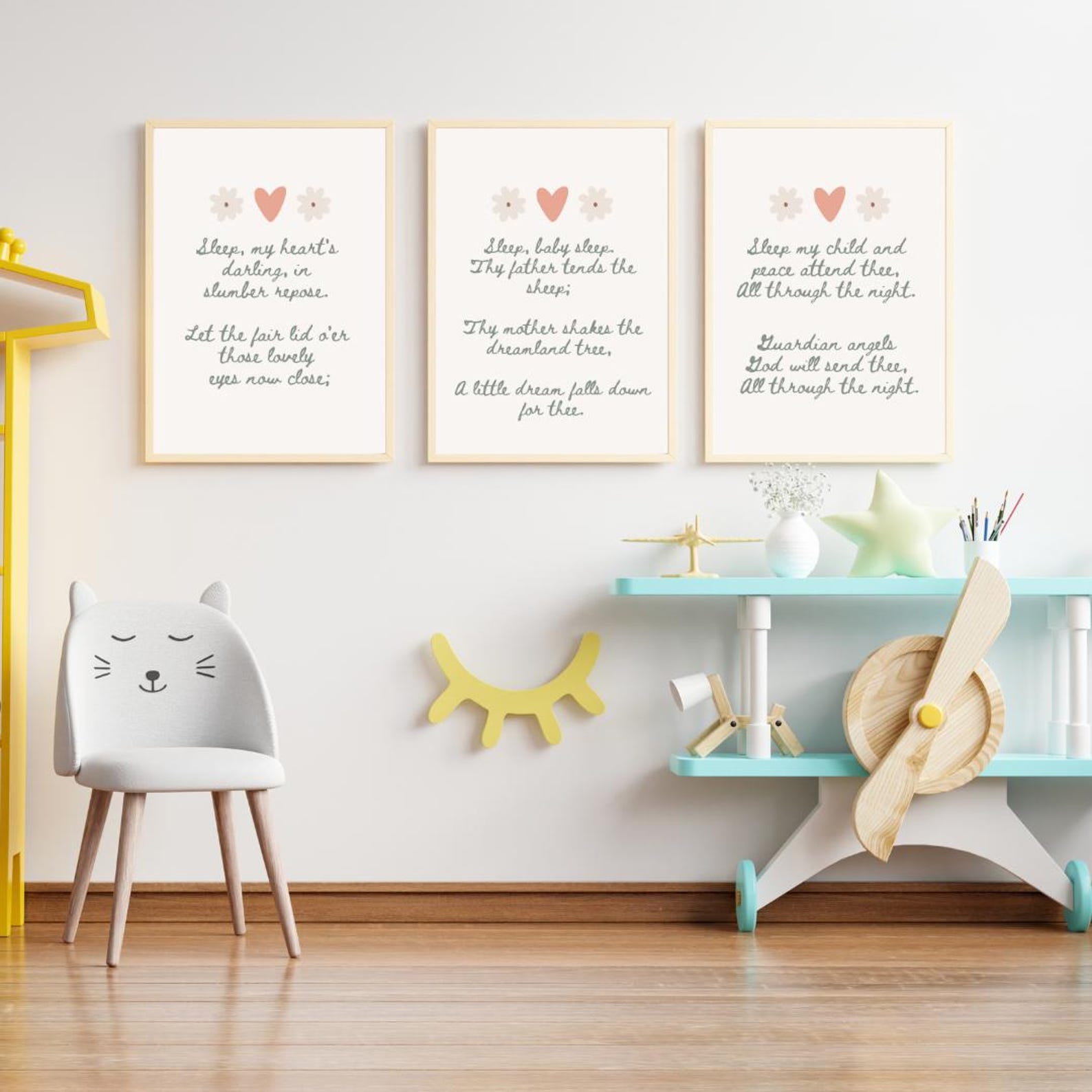 Set of 3 Nursery Rhyme Wall Art Verses for Baby Girl Nursery. Digital ...